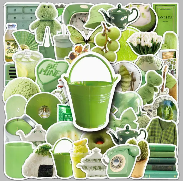 Green Ins-style journal stickers, cute, fresh and minimalist, waterproof DIY decorations for phones and laptops