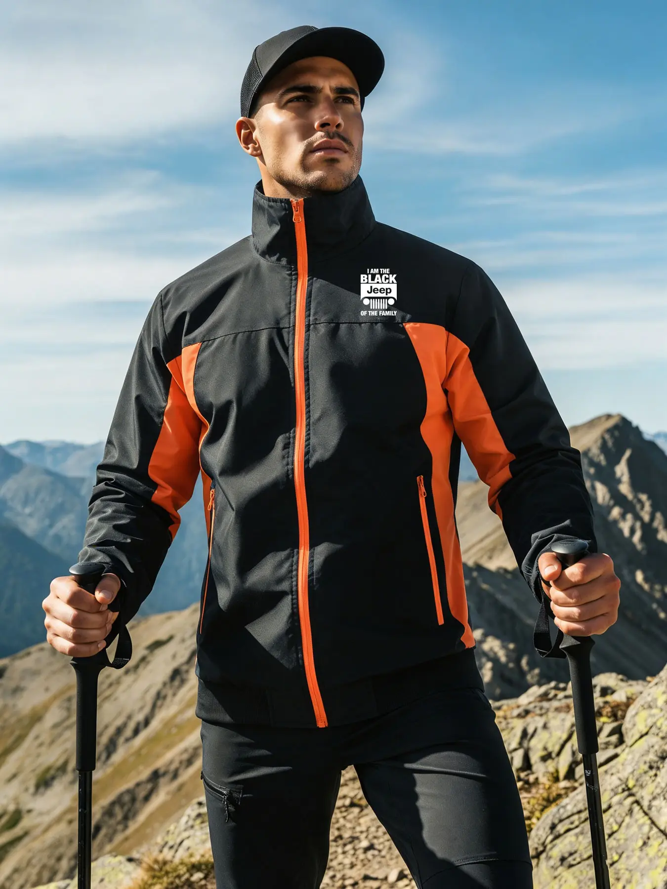 Men's Sport Jacket Casual Lightweight Windproof Running Warm-Up Outerwear Full Zipper Design Outdoor Hiking Coat Patchwork Pattern