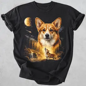 Corgi Howling to the Moon Shirt, Vintage Moon Dog Tee, 90s Retro Animal Graphic, Corgi Mom Gift