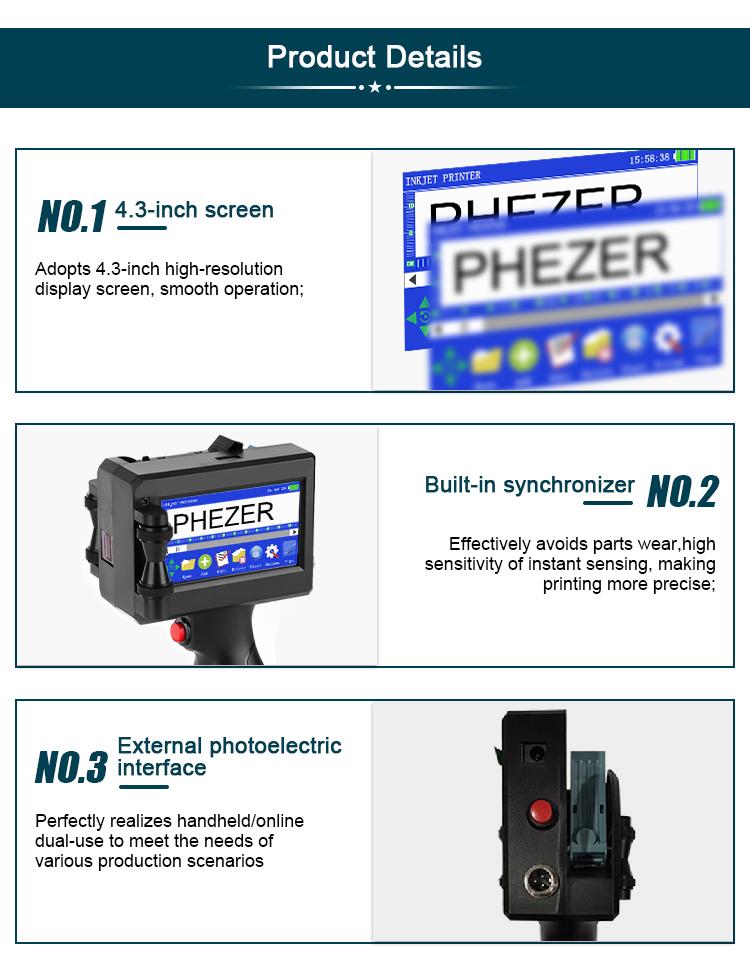 Phezer P15 Smart Touchscreen Handheld Inkjet Coder | High Adhesion PS100 Black Ink (0.5 Inch/12.7mm) | 600DPI Portable Printer for Metal, Glass, Plastic. Prints Date, Batch Code, QR, and Barcode Cloth Printing