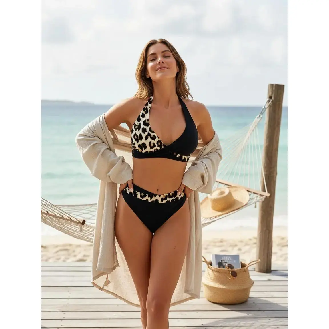 Women's 2-Piece Tankini Swimsuit - Elegant Criss-Cross Neck Solid Color High-Stretch Set, Beachwear Swimsuits for Holidays, Chic Swimwear