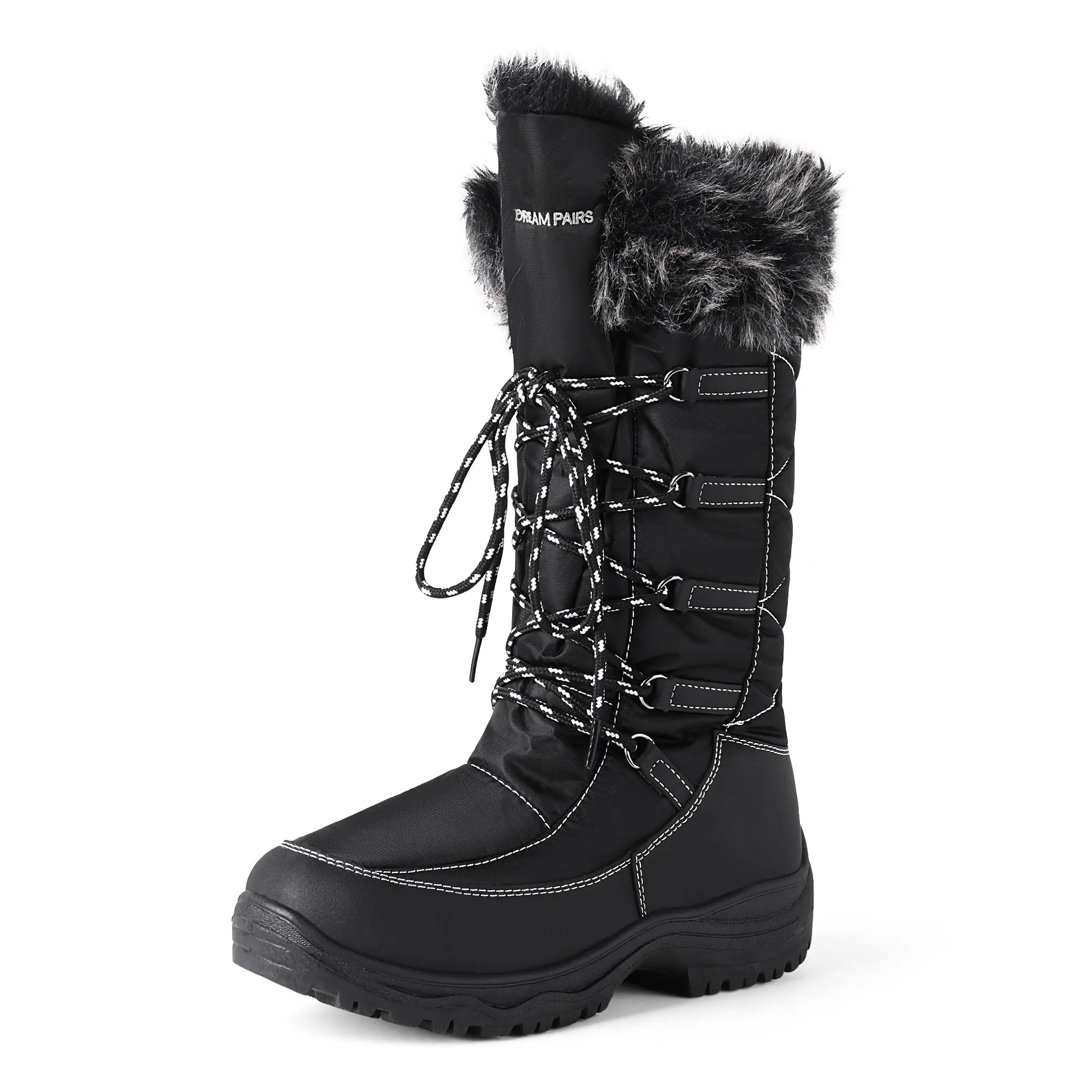 Dream Pairs Women's Waterproof Wind-Resist Upper Mid-Calf Snow Boots - Cozy Fur Trim, Breathable Plush Lining, Thermolite Insulation, Slip-Resistant Traction Sole, Secure Lace-Zip Closure for Bitterly Cold Weather