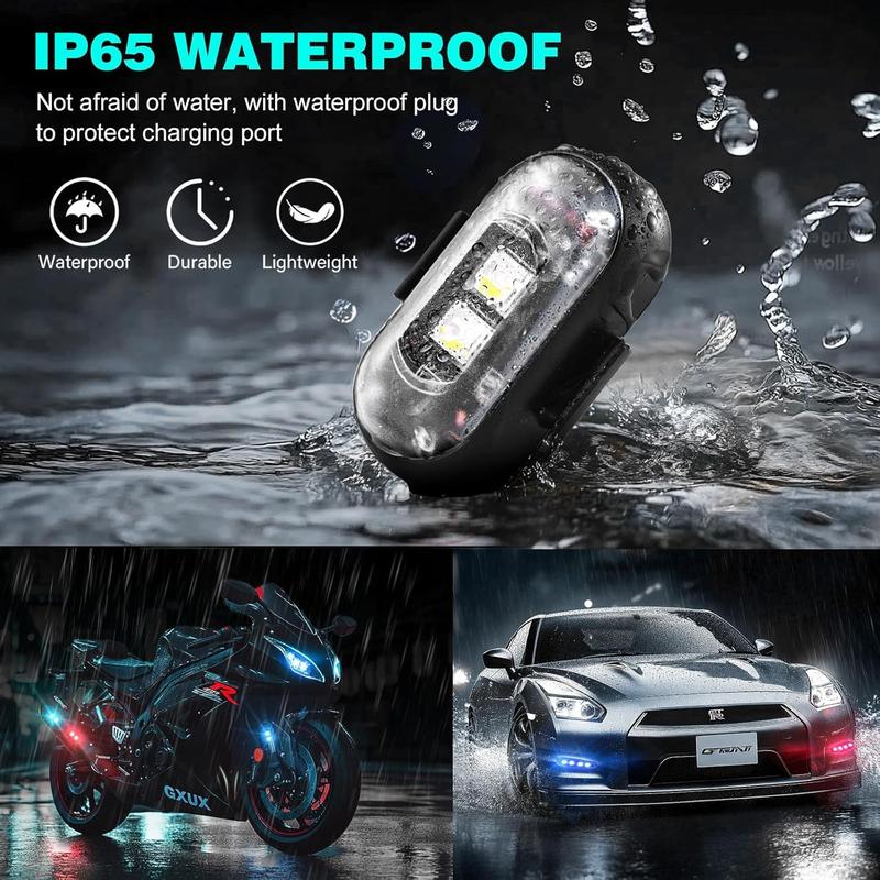 6PCS Wireless LED Lights for Car with Remote Control, Wireless LED Strobe Lights 8 Color USB Charing IP65 Waterproof Anti-Collision Warning Light for Car Interior Truck Motorcycle Drone Aircraft Bike