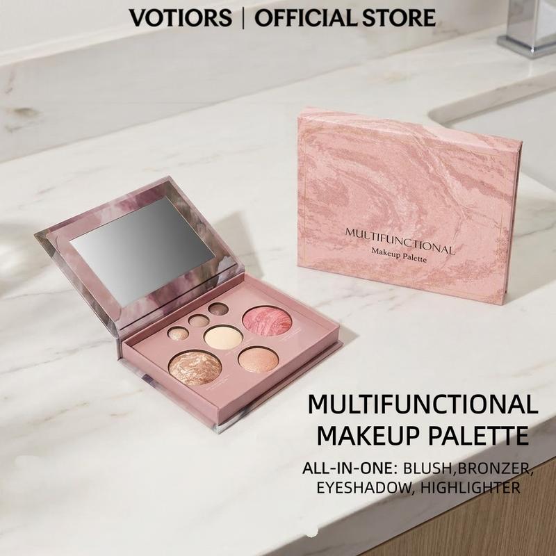 VOTIORS Full Size Baked Multi-Functional Makeup Palette | 4-in-1 Contour, Blush, Highlighter & Eyeshadow Palette | Travel Essential for Effortless On-the-Go Makeup