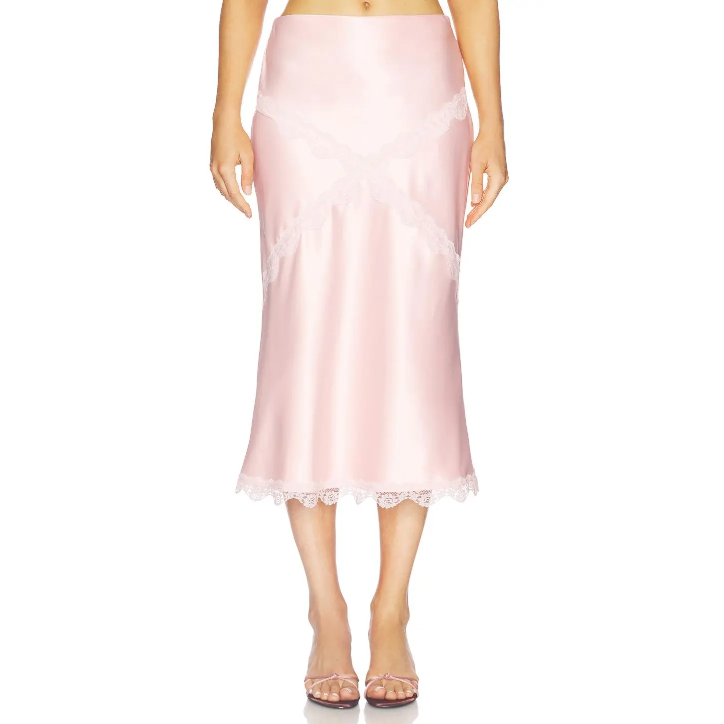 MORE TO COME Priscilla Midi Skirt in Baby Pink