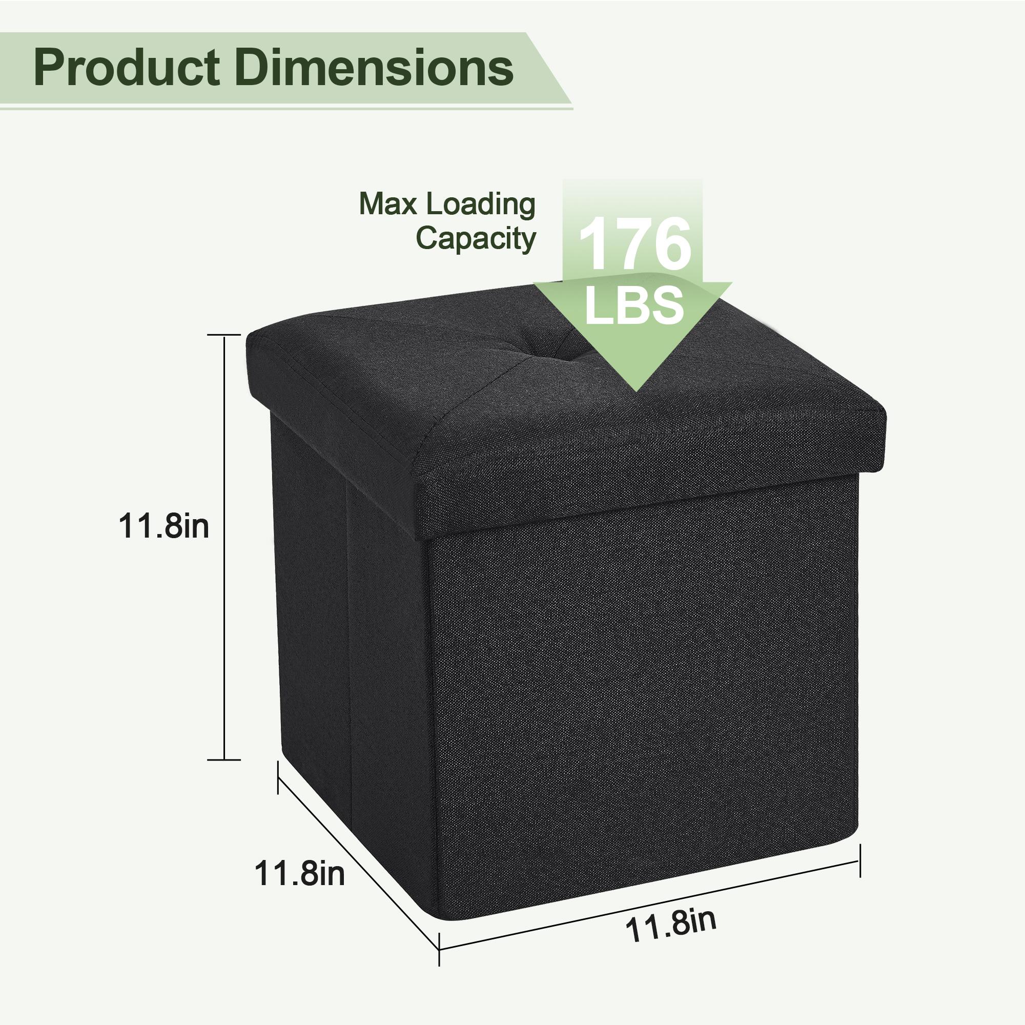 VECELO 11-43 Inches Folding Storage Ottoman Bench, Storage Chest, Footrest, Coffee Table, Padded Seat, Faux Leather,  Black,Gray,Blue