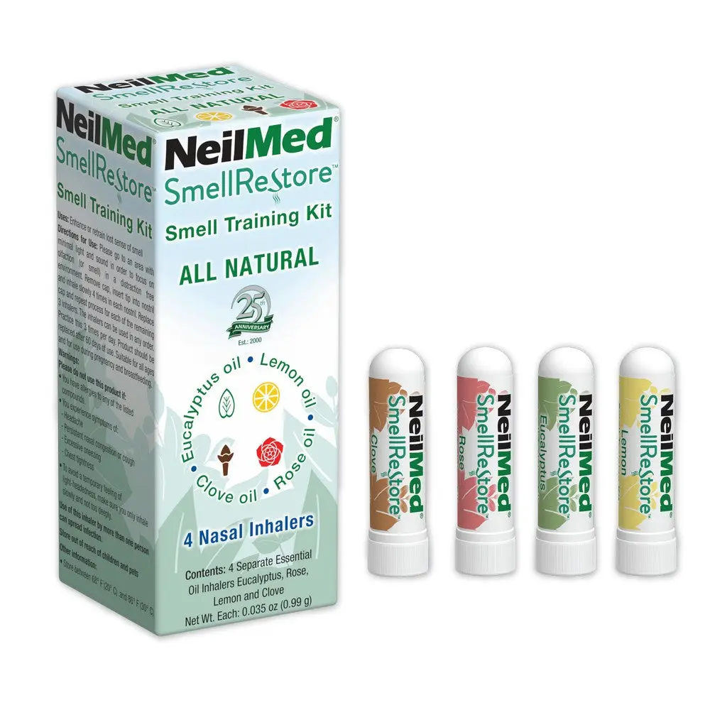 NeilMed SmellRestore All Natural Smell Training Kit - 4 Nasal Inhalers with Eucalyptus, Lemon, Rose & Clove Essential Oils - Olfactory Retraining for Adults