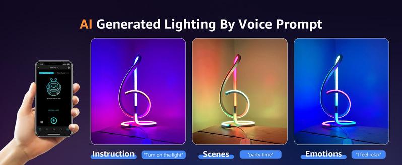 Lepro RGBIC AI Smart Table Lamp, Music Sync Smart Table Lamp Work with Alexa Google, LED Desk Lamp with 16M Colors, Color Changing Atmosphere Lamp for Bedroom Living Room Dimmable Night Light APP Control No Remote, 2.4 GHz
