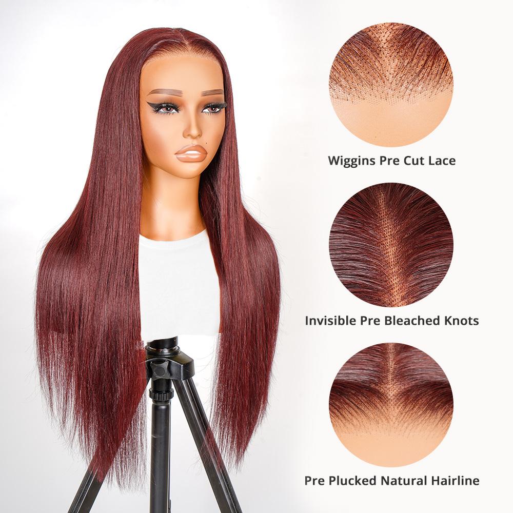 [Spring Musts] Wiggins Hair Cherry Cola Red Color Glueless Human Hair Wigs Straight Wig 5x7 Lace Closure Human Hair Pre Cut Pre Plucked Ready to Go Glueless Wigs WeeklyDeals #SpringStatements