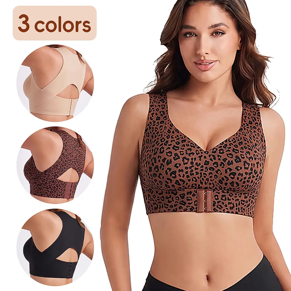 Women’s wire-free posture-correcting bra, U-shaped back design sports bra, slimming fit, machine washable; suitable for running and fitness training, minimalist basic style, non-skin-chafing, close-fitting seamless design, everyday seamless T-shirt bra.