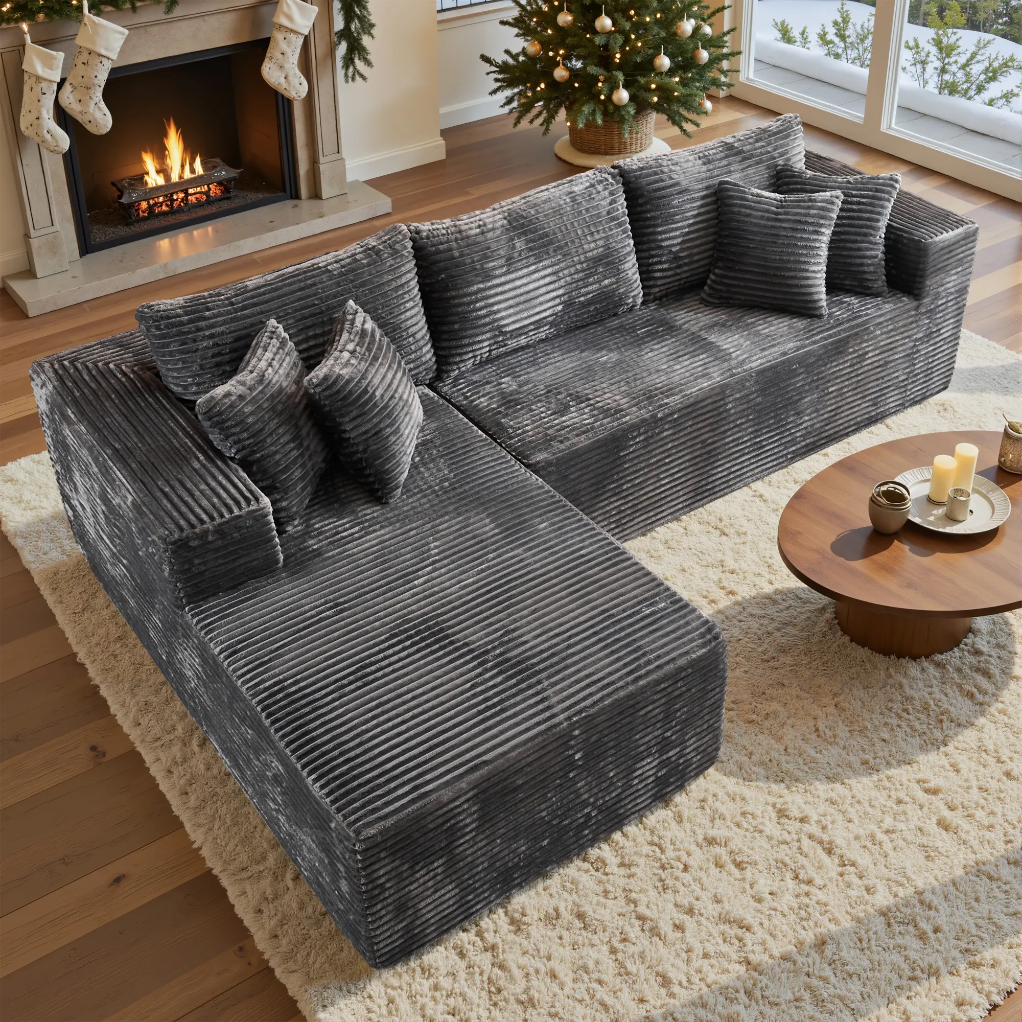 CAODOC Boneless Modular Sectional Sofa Couch with L-Shape Chaise,Modern Modular Sofa with Deep Seat, Upholstered Couches for Living Room Bedroom,No Assembly Required