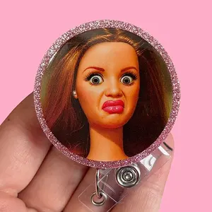 Glitter My Badge Funny face badge reel for nurse and hospital workers. Badge clip Badge pull - Retractable swivel clip with a 360 rotation. Great gift for coworker