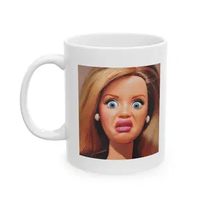 Funny Disgusted Doll Reaction Coffee Mug – Dramatic Meme Face Mug – Sarcastic Humor Coffee Cup – Funny Office Mug – Relatable Reaction Meme Gift for Friends or Coworkers