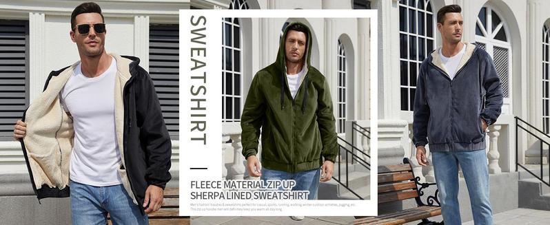 Gihuo Men's Winter Sherpa Lined Hoodie Zip Up Sweatshirt Heavyweight Warm Fleece Jacket with Pockets Beige Navy Cotton Streetwear Breathable Coats Shell Tops Vneck Long Sleeve