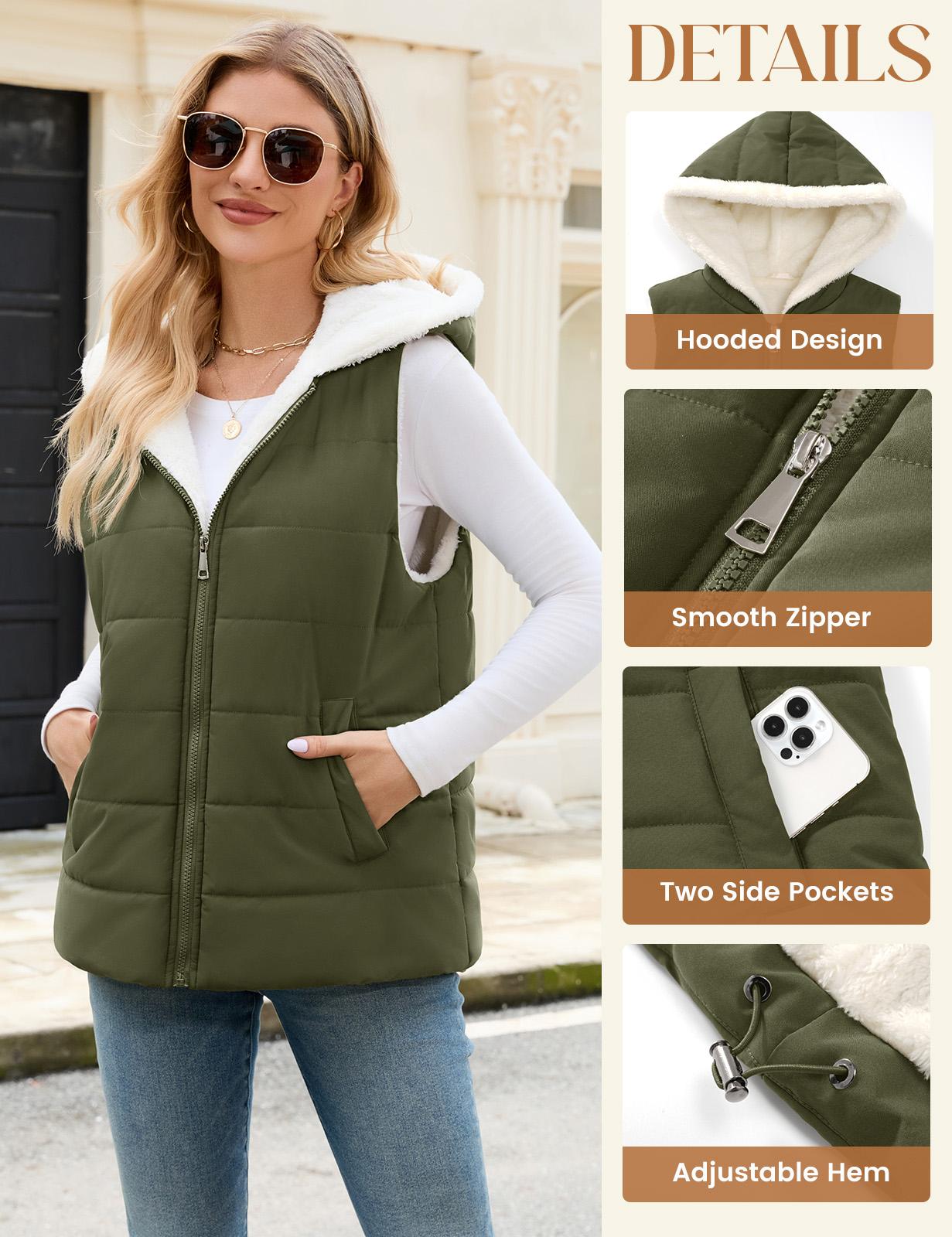 UMIPUBO Womens Sherpa Fleece Vest Warm Sleeveless Jacket 2025 Winter Coat Fall Zip Up Hoodie Reversible Outwear with UMIPUBO Womens Sherpa Fleece Vest Warm Sleeveless Jacket 2025 Winter Coat Fall Zip Up Hoodie Reversible Outwear with