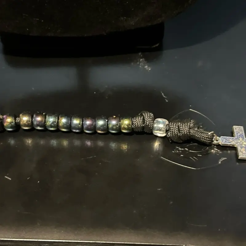 Paracord single decade pocket rosary blessed black with iridescent black