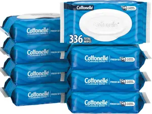 Cottonelle Fresh Feel Flushable Wet Wipes, Adult Wet Wipes, 8 Flip-Top Packs, 42 Wipes Per Pack (336 Total Wipes), Packaging May Vary