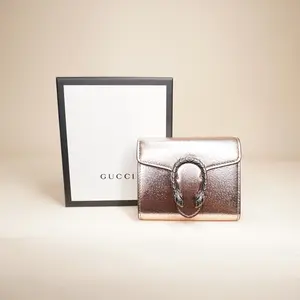 Pre-owned GUCCI leather Small Leather Goods GG Metallic Rose Dionysus Compact Wallet