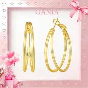 GANIA Large Thin Double Hoop Earrings for Women 30/40/50/60mm Gold Hypoallergenic Post Hoops Non Tarnish Sturdy Layered Earrings with Secure Clip-Top Design   Valentine's Day gift