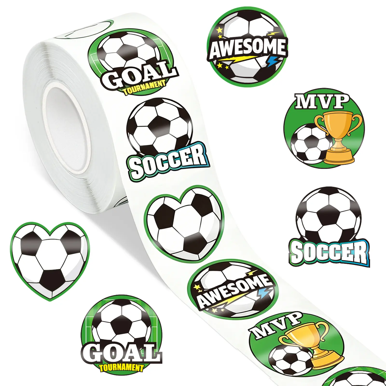 STARBOLING Soccer Sport Durable Adhesive Sticker Rolls, 300PCS 2-Inch Cute Sticker Decals, Office Stationery Labels for Scrapbook, Water Bottles, Party Favors, Durable Adhesive Stickers, Sticker Decal