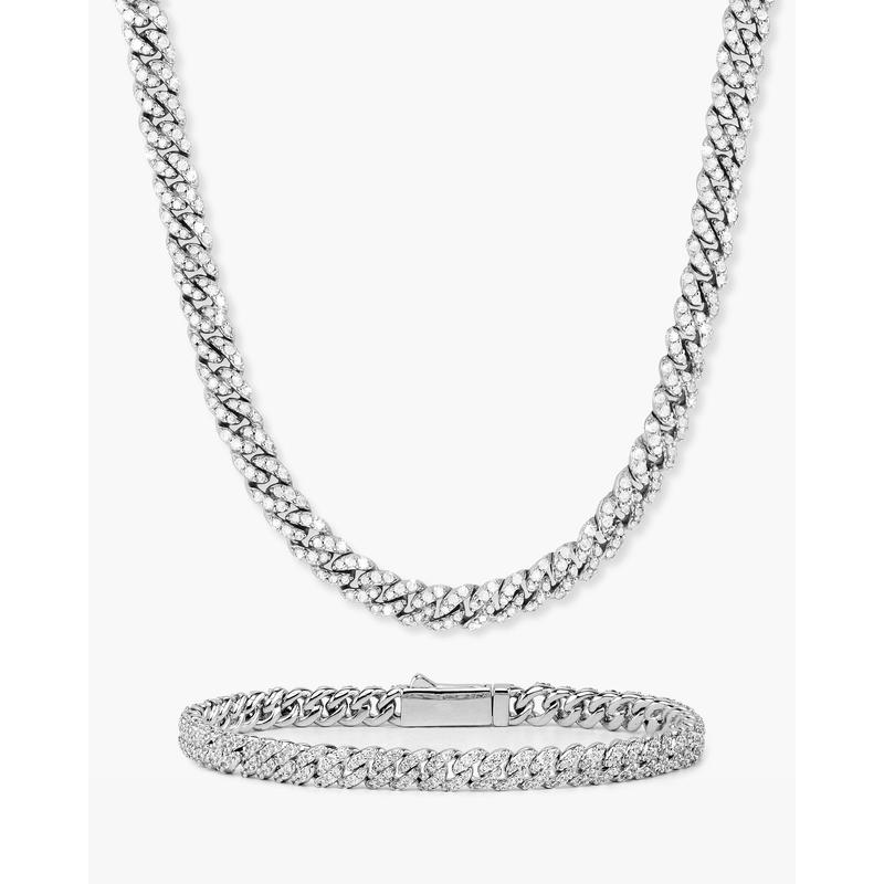 JAXXON - Iced Out Cuban Set - 5mm - Silver - Box Clasp