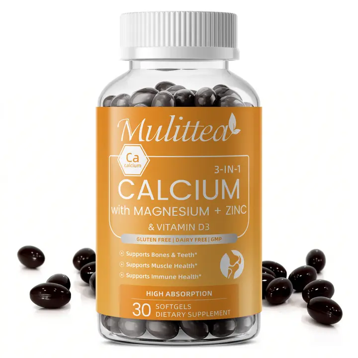 Mulittea Calcium Magnesium Zinc & Vitamin D3 Complex, 120 Softgels, 3-in-1 Mineral Supplement for Bone, Teeth, Muscle & Immune Support, High Absorption Calcium Supplement for Women & Men