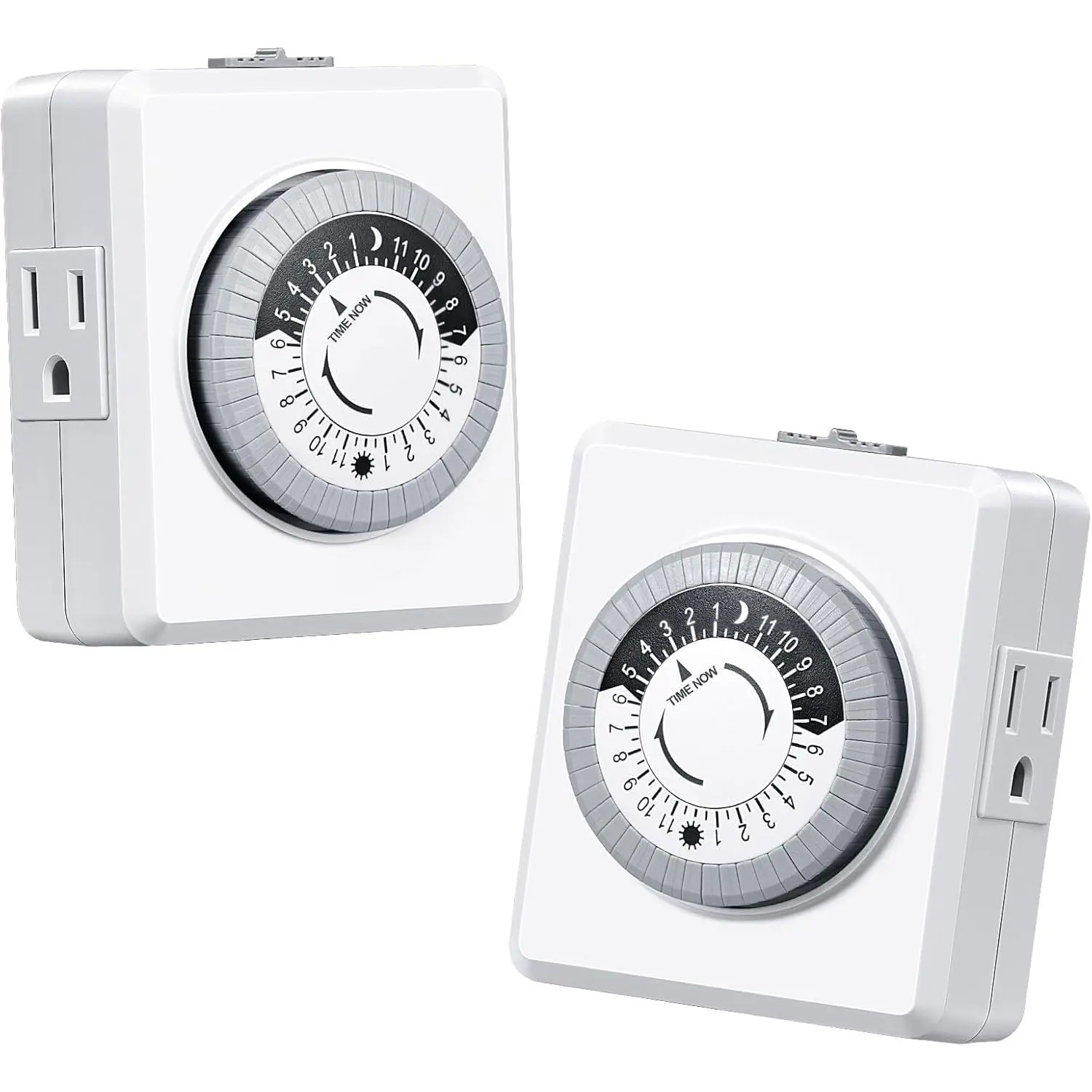 24 Hour Cycle Plug-in Mechanical Timer 2 Pack, Indoor Timer for Electrical Outlets, 30-Minute Intervals, Dual 3 Prong Outlets, 125V 15A for Christmas Lights, Room Lights, ETL Listed