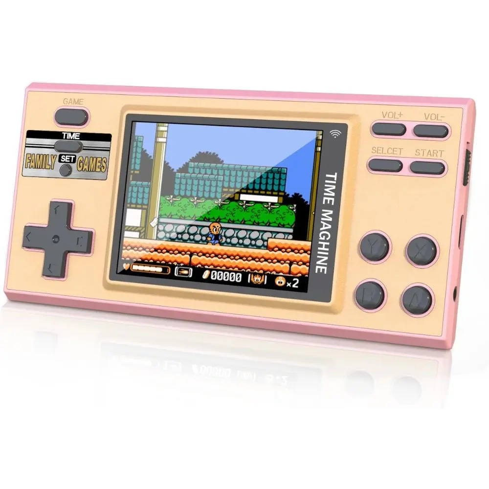 PYBGE Retro GV300S Mini TV-Style Handheld Gaming Console, Compact Portable Rechargeable Arcade Player with Gamepad, Lithium Ion Battery, Kid Protection Time Machine Design, Pink Gaming Products for Kids, Christmas Gifts, Handheld Size Portable