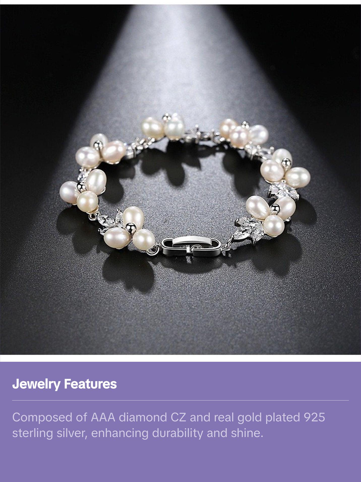 Real natural pearl bridal bracelet, Floral diamond csrytal pearl bracelet, Bridal bridesmaid wedding bracelets gift, Cluster pearl bracelet