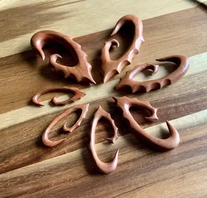 PAIR of Unique Organic Sawo Wood Spiral Tapers Hangers - Only 11mm Left In Stock!