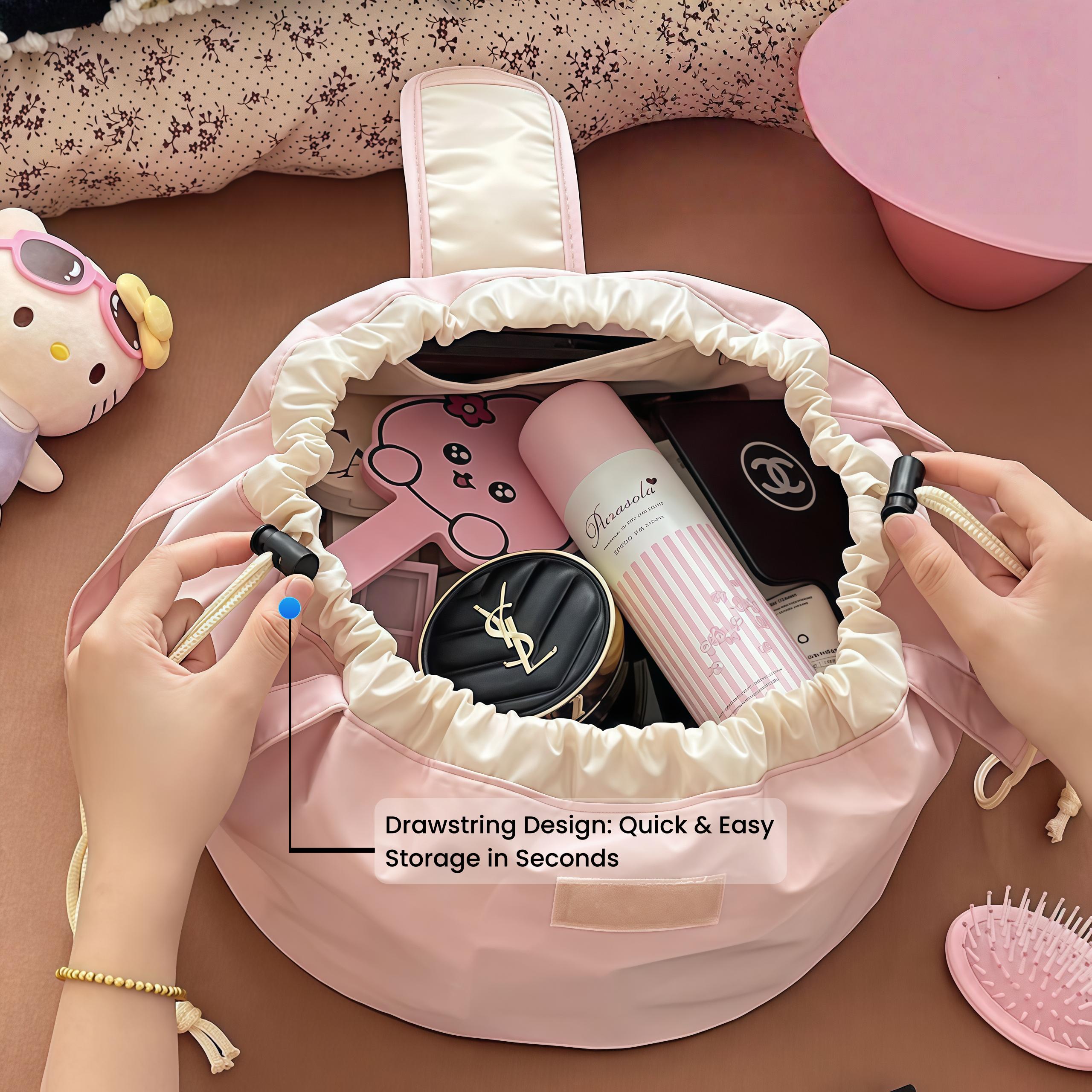 All in One Lazy Drawstring Waterproof Drawstring Makeup Bag with Large Capacity for Girls and Women Ideal for Home Business Trips Travel Organized Storage Hub Compact Design Stylish Durable drawstring purse.Christmas gift clear cosmetic everyday makeup