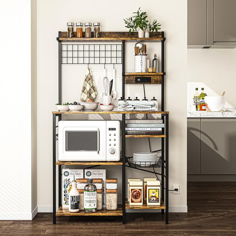 Multifunctional Kitchen Shelf Kitchen Bakers Rack with Storage, 5-Tier Microwave Oven Stand Shelf , Freestanding Utility Kitchen Storage Rack Organiser