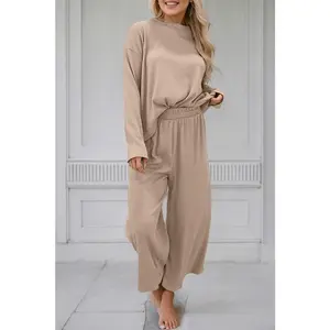 Loose Textured Pullover and Pants Set