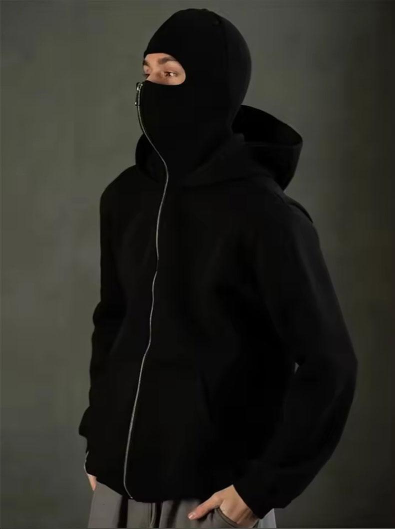 Balaclava Hoodie Jacket, Fashionable Zipper Double-Layer Hooded Shirt, Motorcycle Hoodie, Y2K Unisex Apparel, Windproof Warm Coat, Stylish Comfortable Top，muslim girl