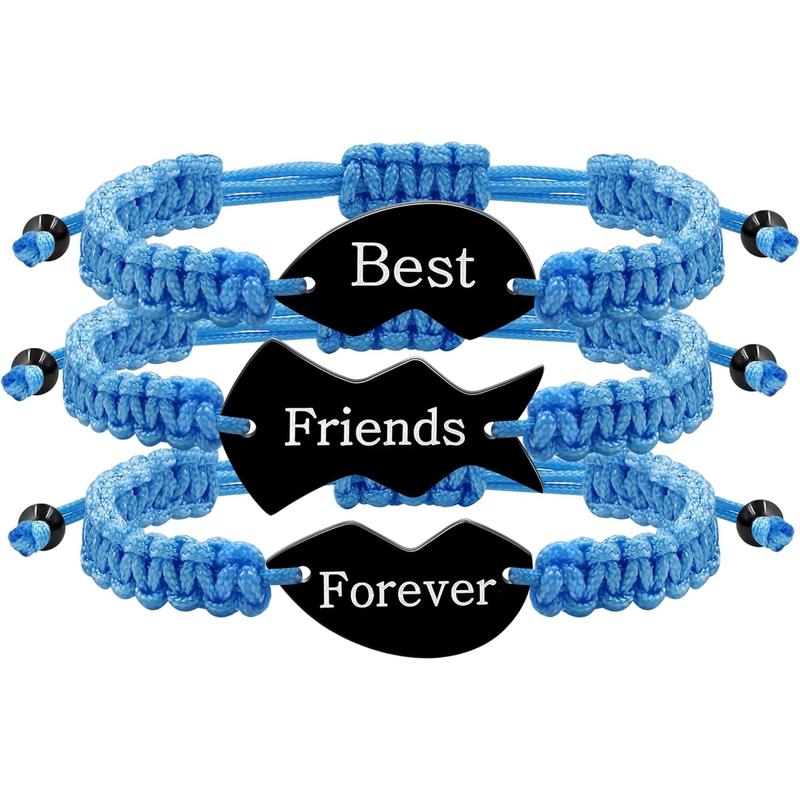 3pcs Personalized Friendship Bracelets Set | Stainless Steel Heart Puzzle Charm Handwoven Adjustable Drawstring Bracelets | Laser Engraved Best Friends Forever Jewelry Gift