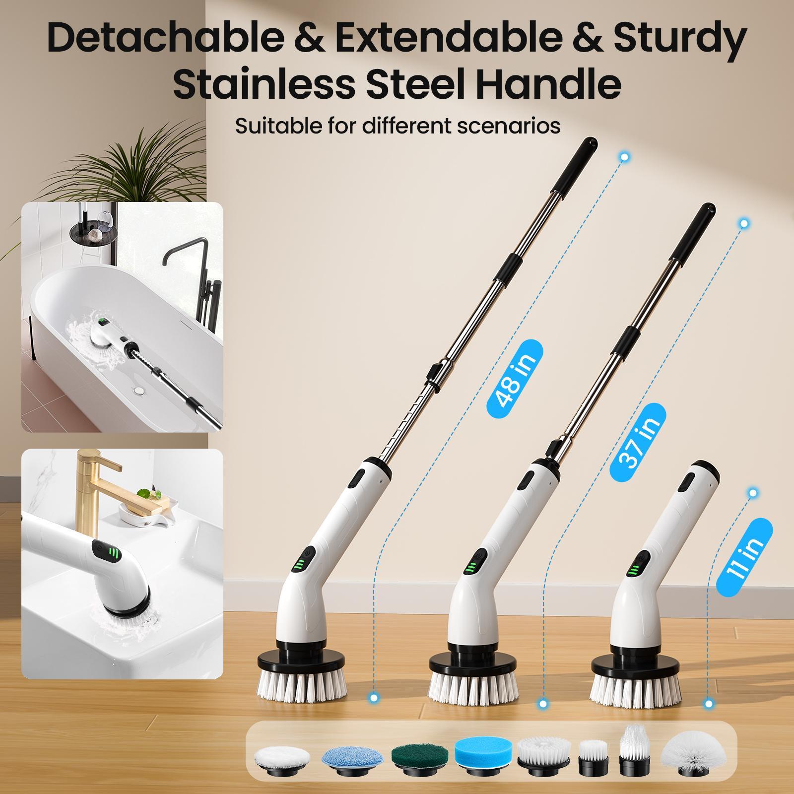 Electric Spin Scrubber, New Cordless Shower Cleaning Brush with Replaceable Brush Heads, Adjustable Speeds, and Adjustable Extension Handle for Bathroom Floor and Tile