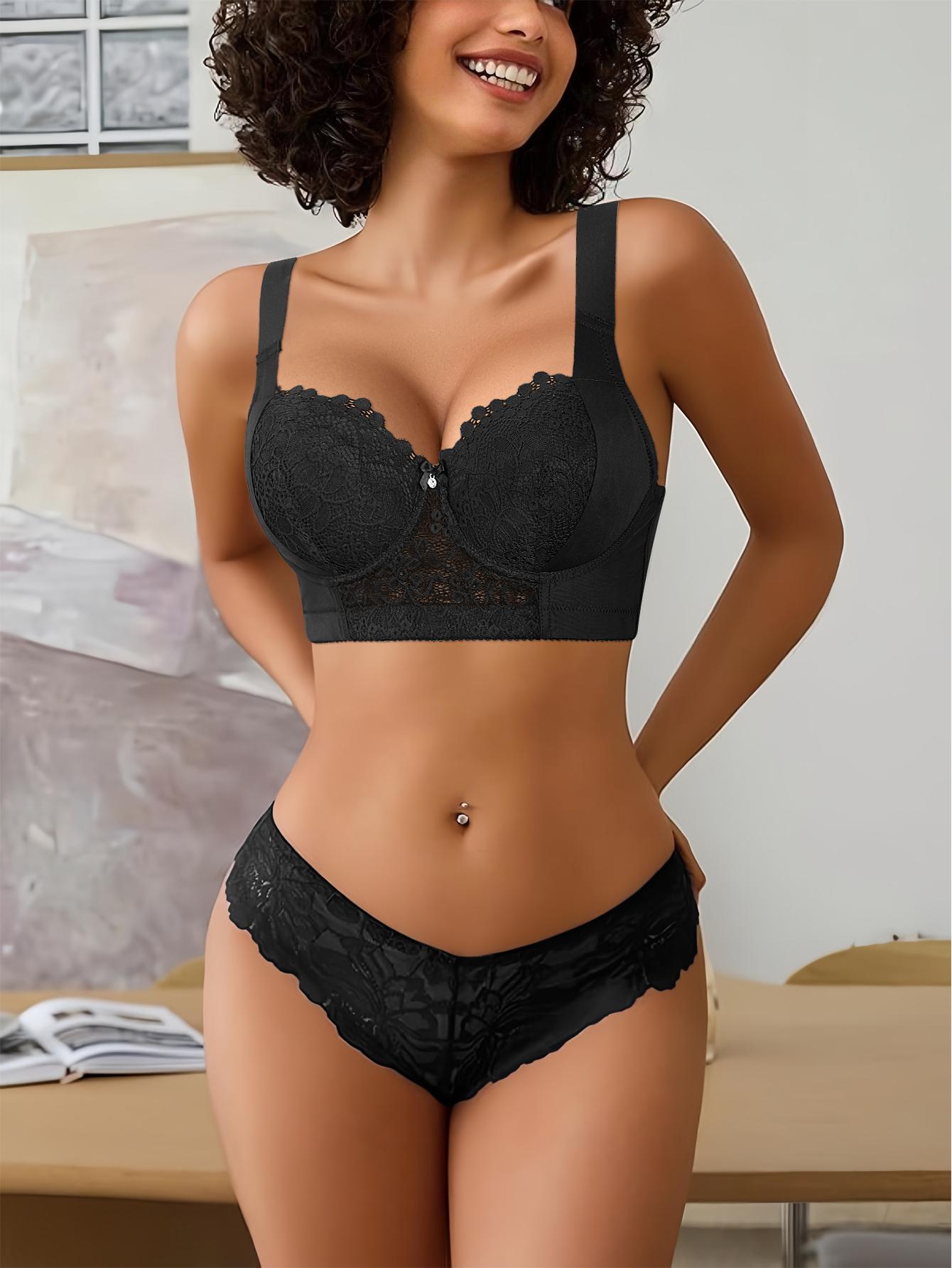 Women’s Push-Up Elegance Lace Back Bra Breathable Comfortable Lift Support Underwire Bras with Anti-Sagging Adjustable Wide Straps Everyday Style Bridal Underwear