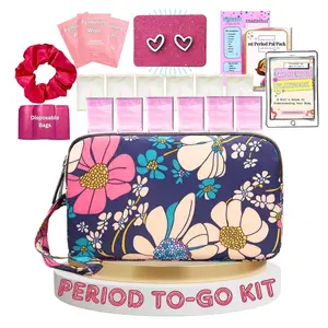 First Period Pal Pack to-Go Kit | 24 pcs | First Period Kit for Tweens | Teen Period Kit| Discrete Period Bag, Pads, Panty Liners, Period Kits for Tweens 10-12 (Flowers)