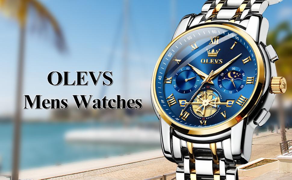 OLEVS Men's Chronograph Quartz Watch G2859 Stainless Steel Waterproof Luminous Date with Luminous Hands, 41 mm Diameter, 20 mm Band Length Casual Trendy Wristwatch