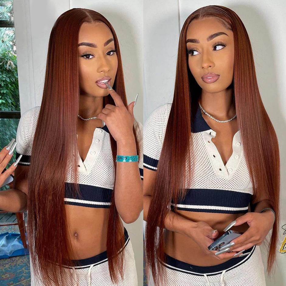 FORGIRL FOREVER #33 Reddish Brown Wig Pre Plucked 13x4 Straight Lace Front Wig For Women Silk Straight Human Hair Lace Frontal Wigs