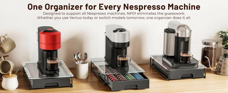 EVERIE Crystal Clear Tempered Glass Coffee Pod Drawer Durable Metal Frame Slide-out Organizer Holder Box Compatible With Nespresso Vertuo Capsules Holds 40 7.77 floz / 52 1.35 floz for Coffee Bar & Kitchen Countertop EVERIE Crystal Clear Tempered Glass Coffee Pod Drawer Durable Metal Frame Slide-out Organizer Holder Box Compatible With Nespresso Vertuo Capsules Holds 40 7.77 floz / 52 1.35 floz for Coffee Bar & Kitchen Countertop