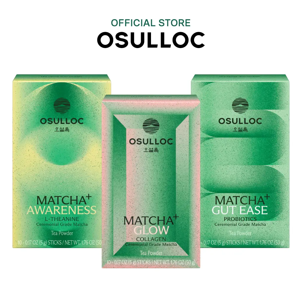[OSULLOC] Matcha+ Set - Instant Ceremonial Matcha Powder Sticks, Functional Blend-Infused, Whisk-Free Refreshing Wellness Beverage Alternative Tea