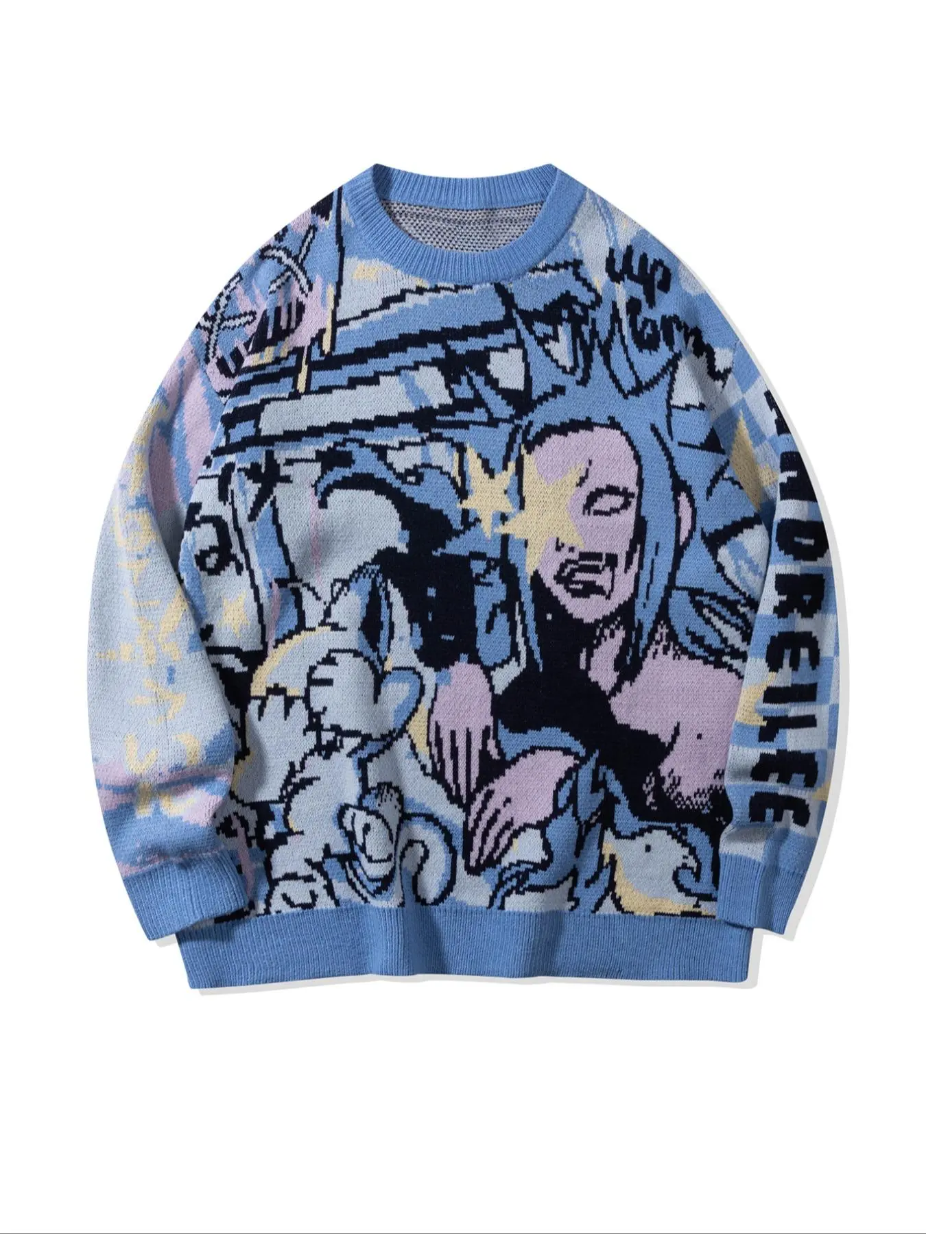 Men's Cartoon Print Round Neck Sweater, Loose Casual Long Sleeve Crew Neck Jumper for Spring & Fall, Fashion Men's Knitwear for Daily Wear Menswear, Aesthetic Casual Knitwear
