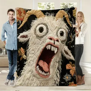 1pc Flannel Blanket Funny Screaming Goat Theme, Soft And Cozy Bedding Decorative Throw, Whimsical Style Sofa Nap Blanket, All-Season Living Room Bedroom Blanket, Multi-Functional Decorative Throw, Gift For Whimsical Style Lovers, Home Decor Blanket