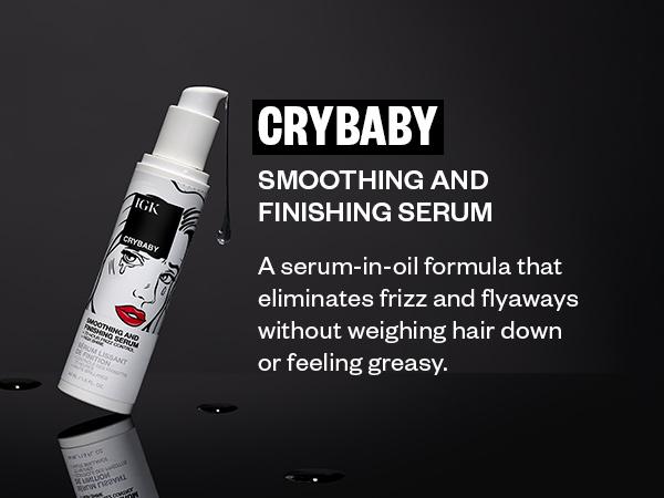 IGK CRYBABY Smoothing & Finishing Serum | High Shine + Frizz Control + Lightweight + UV Protection | Haircare | Vegan + Cruelty Free | 44ml | 1.5 oz