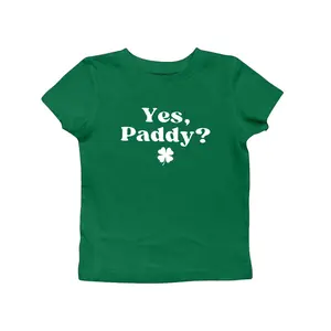 Yes Paddy Graphic Crop Tee Funny St Paddys Day Shirt Y2k Irish Humor Drinking Party Top Womens Fitted Tees Holiday Party Top