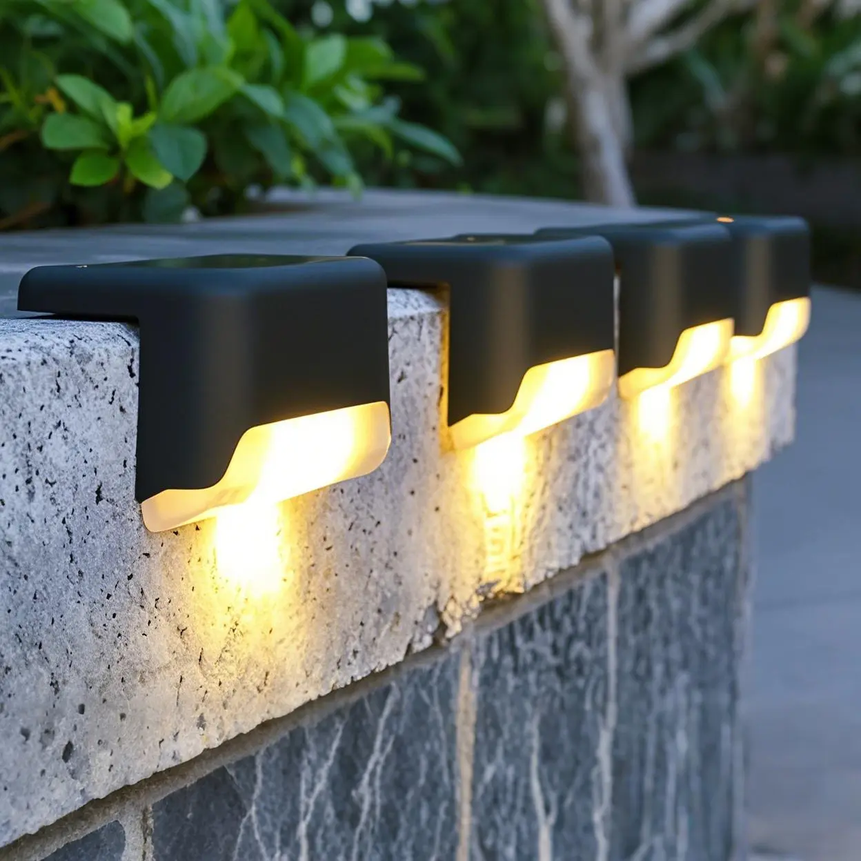 4-Piece Set Solar-Powered LED Deck Lights Auto-On/Off, 12-Hour Continuous Illumination Ideal for Outdoor Stairs, Railings, and Pathways Enhances Nighttime Safety and Ambiance Waterproof Solar Step Lights for Outdoor Use Garden Decor Perfect Gift