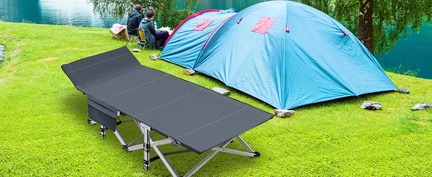 Naudacaa Folding Camping Cot with 2-Sided Mattress – Heavy-Duty, Portable Guest Bed for Camping, Travel, Outdoor & Indoor Use, Supports up to 880 lbs Blue