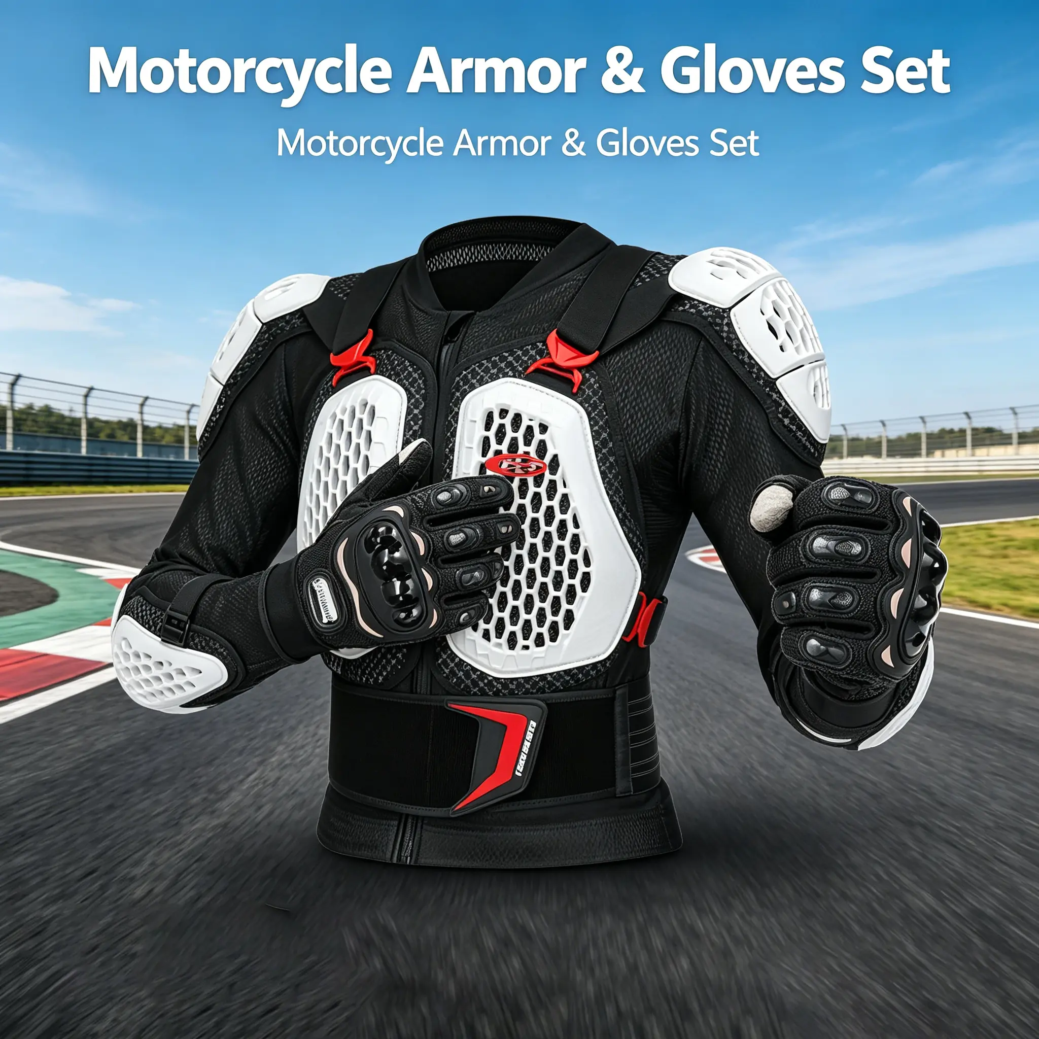Herobiker Motorcycle Protective Gear Set - Full Body Armor Jacket & Touchscreen Gloves for Motocross, Racing, Off-Road