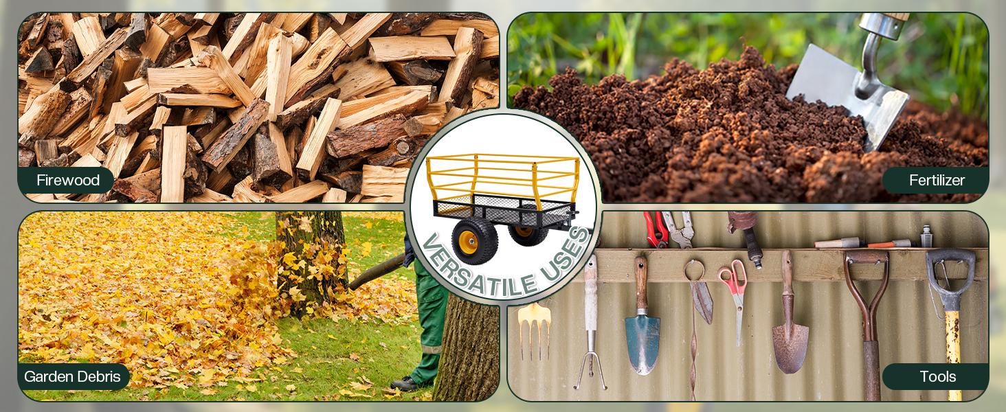 AMERLIFE Garden Utility Trailer, 500/1500/1800Lbs 12/20/25 Cu.Ft ATV UTV Trailer Tow Behind Dump Cart with Removable Sides, Rear Hitch & Convenient Handle, Outdoor Lawn Mower Cart for Tractor